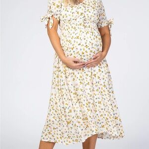Ivory Floral Tie Sleeve Midi